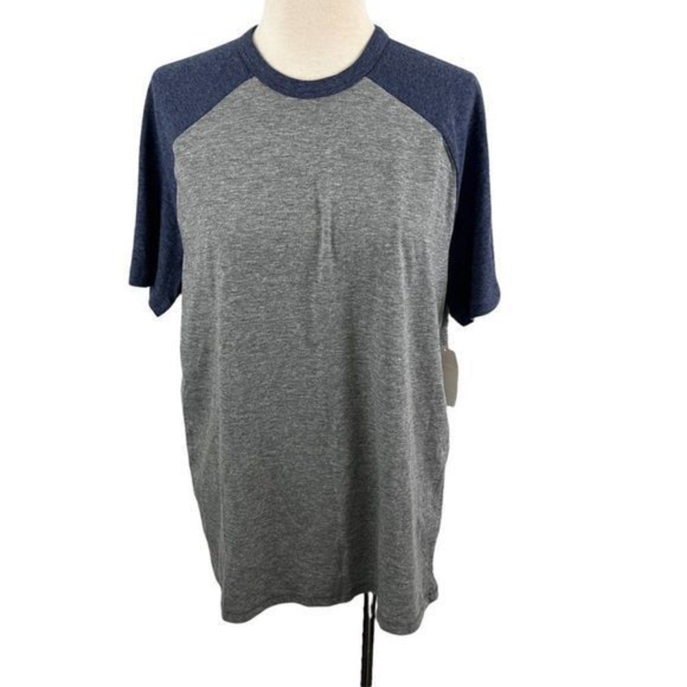 NWT PUBLIC OPINION Blue Grey Crew‎ Neck Baseball Tee (M)